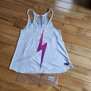 Aviator Nation White Tank Top with Purple Lightning Bolt